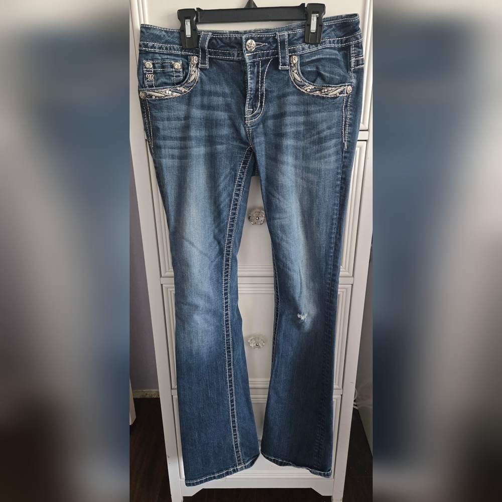 Miss Me Embellished Distressed Boot Cut Jeans Size 28
